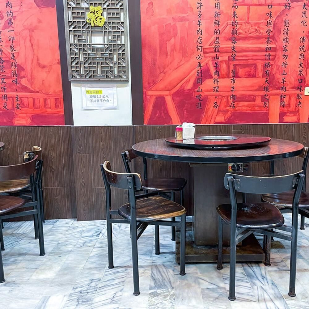 店內紅牆與圓桌